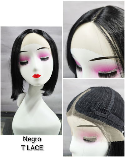 Peluca T lace front carre negro azabache 