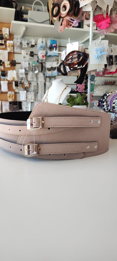 FAJA ANCHA GAMUZA DOBLE HEBILLA VISON