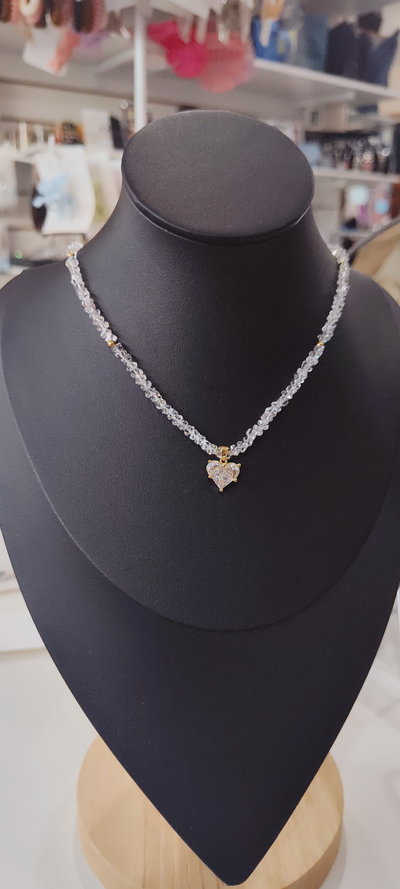 CADENA CRISTAL Y DIJE CORAZON DORASO