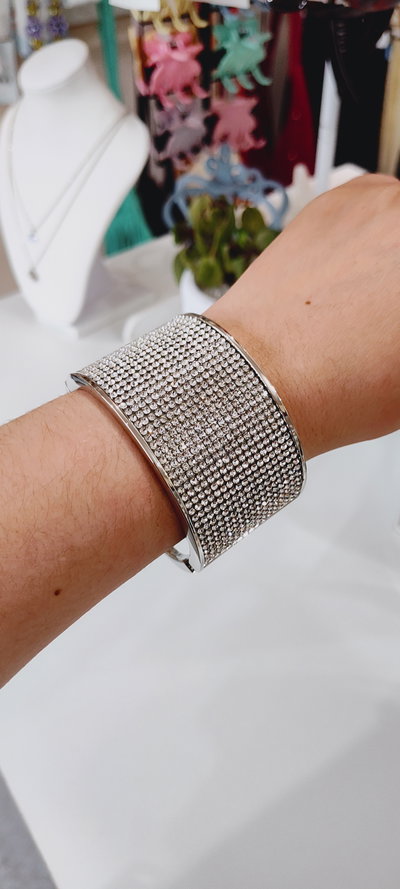PULSERA ANCHA FULL STRASS DETALLE LINEAS