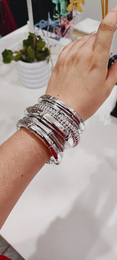 PULSERA CHUNKY ELASTICA PLATEADA