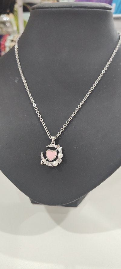 Cadena AQ dije corazón rosa