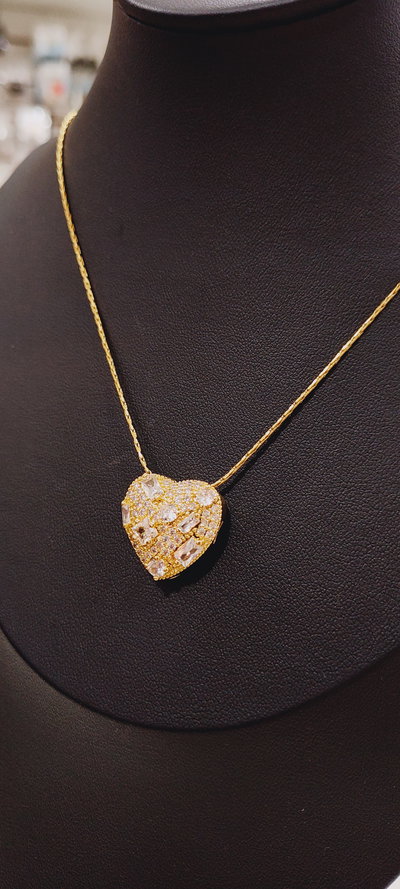 Cadena AQ y AD CORAZÓN GRANDE STRASS