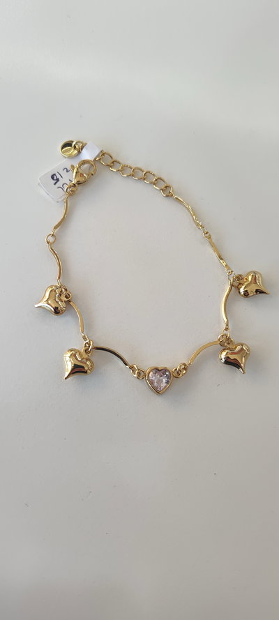 Pulsera AD corazones inflados y corazón con strass