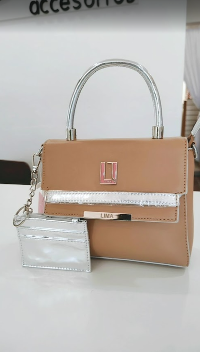 MINI CARTERA LIMA CAMEL CON PLATEADO