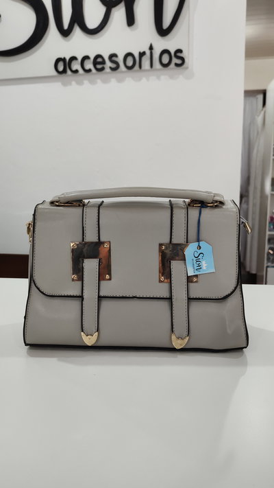 BANDOLERA GRIS HERRAJES DORADOS