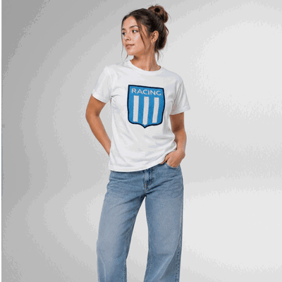 Remera Racing Club Escudo Efecto Bordado Unisex 100% Algodón