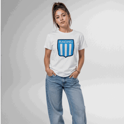 Remera Racing Club Escudo Efecto Bordado Unisex 100% Algodón