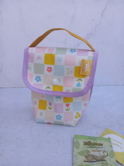 Estuche porta taza cuadrille y flores 