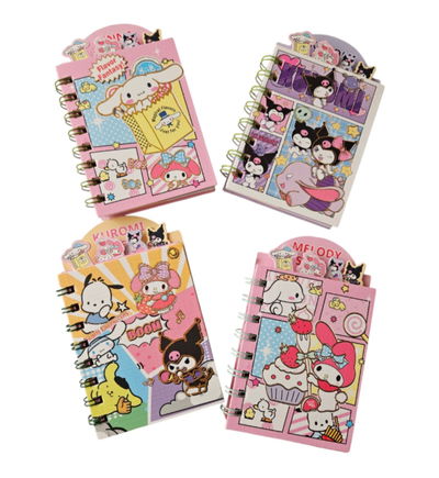 Cuadernos con separadores Kuromi, Cinammon roll y My Melody