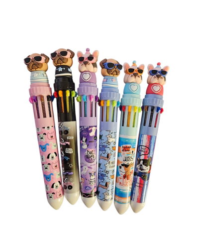 Lapicera giratoria 10 colores perritos 