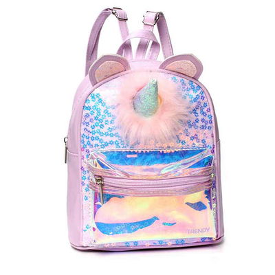 Mochila infantil trendy lila  lentejuela unicornio 9"