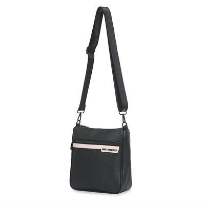 Cartera bandolera Morral trendy negro con rosa art. 17501