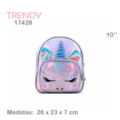 Mochila unicornio con lentejuelas trendy lila 10"