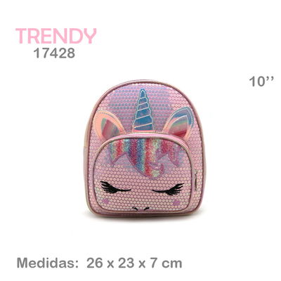 Mochila unicornio con lentejuelas trendy rosa 10"