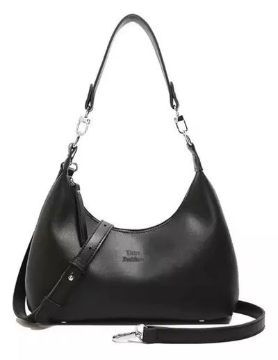 Cartera pu negra diseño curvo fashion 