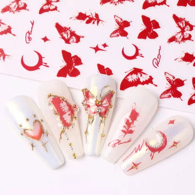 Sticker mariposas y lunas rojo