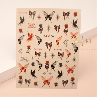 Sticker mariposas y rosas 