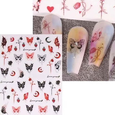 Sticker mariposas y flores negras