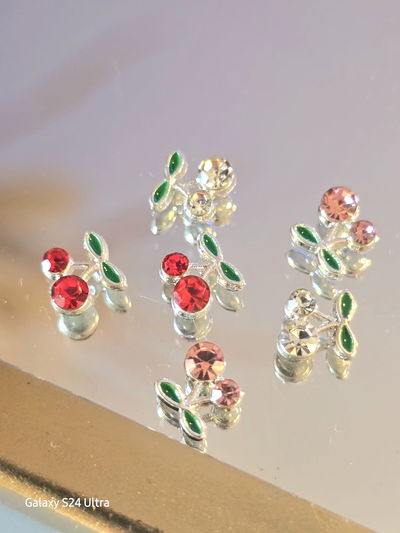 24 Pequeñas Cerezas Cristales 24 unidades dije aplique decoracion