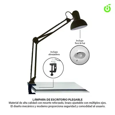 Lampara brazo flexible color blanco incluye foco para escritorio luz