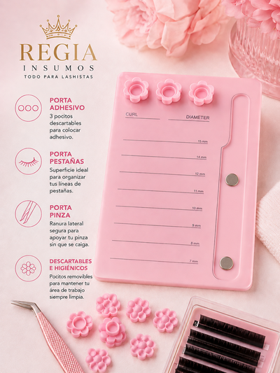 100 flor descatable + Paleta Imantada Acrilica  porta pestañas Organizador 