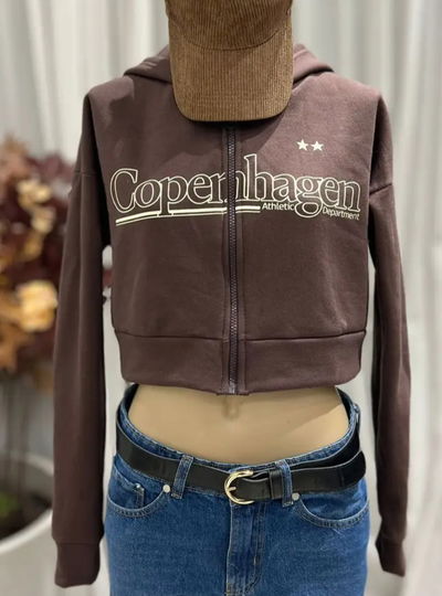 CAMPERA CROP CIERRE "COPENHAGEN" - FRIZA - Choco