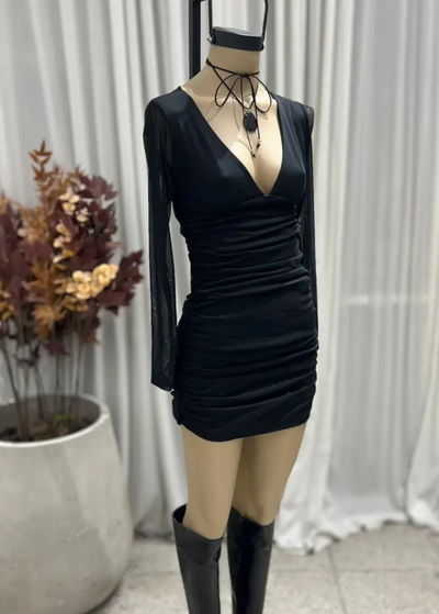 VESTIDO M/L ESCOTE V FRUNCE - MODAL GAMUZADO TUL