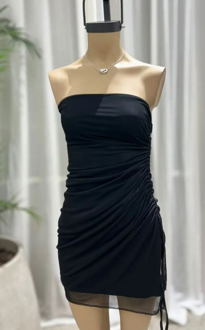 VESTIDO STRAPLESS FRUNCE - MICROTUL