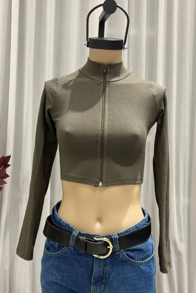 Remera top M/L CROP CIERRE – ALGODON