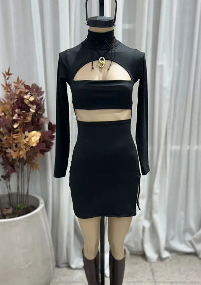 VESTIDO POLERA DOBLE RECORTE - MODAL GAMUZADO - Negro