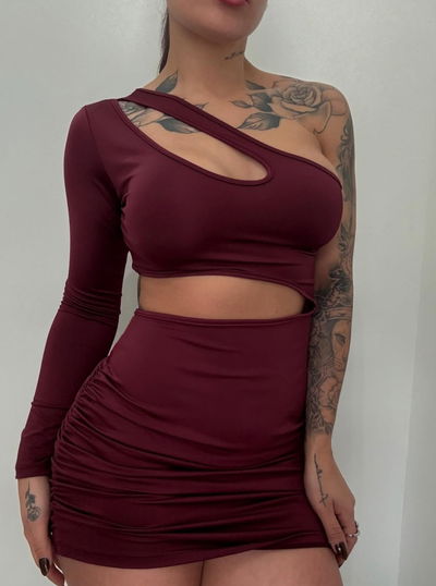 VESTIDO UNA MANGA GOTA RECORTE CINTURA - MODAL GAMUZADO -