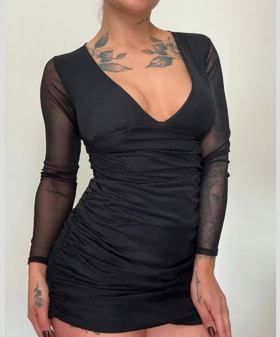 VESTIDO M/L ESCOTE V FRUNCE - MODAL GAMUZADO TUL