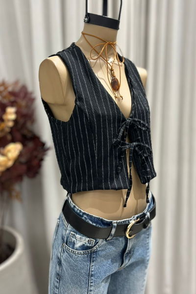 CHALECTO DOBLE TIRA - BAMBULA RAYADA - Negro