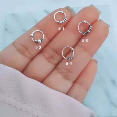 Aro Argollita Mini Piercing Cartilago Bali 8mm Plata 925