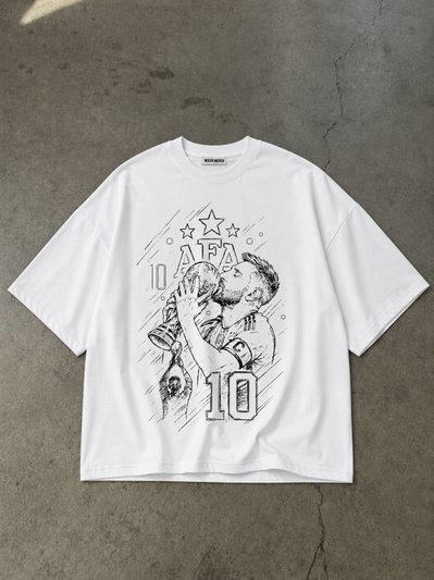 Remera Oversized Argentina: Messi 10 (blanco)