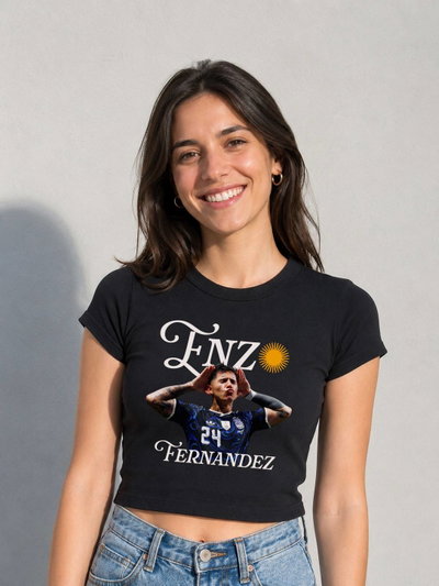 Remera Baby Tee Argentina: Enzo fernandez topo gigio