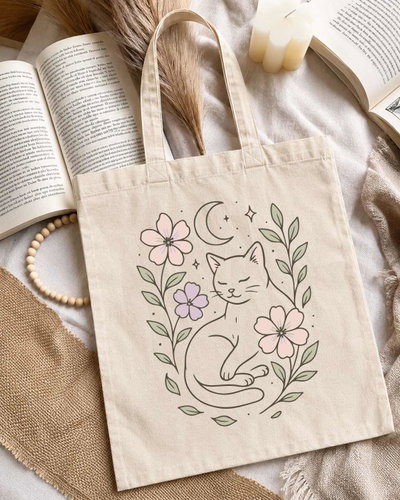Tote bag Gatito y flores