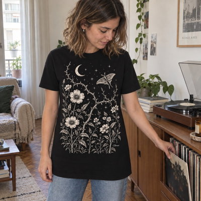 Remera Oversized Jardin flores y mariposas