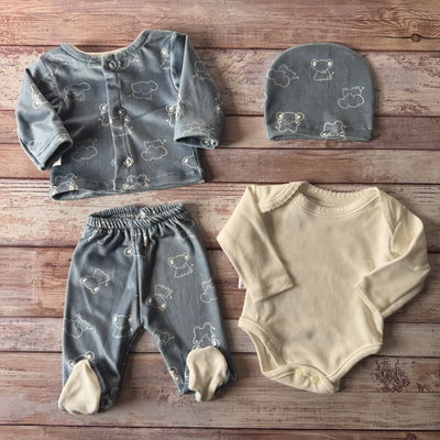 Ajuar 4 piezas elefantito celeste