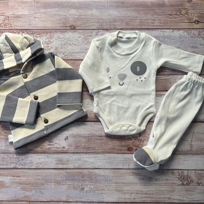 Ajuar 3 piezas perrito gris