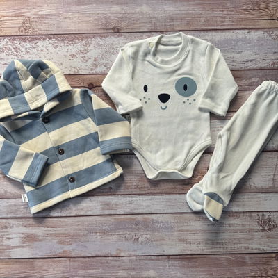 Ajuar 3 piezas perrito celeste 