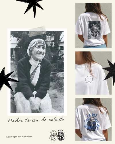 Remera "La paz comienza con una sonrisa" (Madre Teresa))