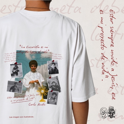 Remera "Estar siempre unido a Jesús, ese es mi proyecto de vida"."Carlo Acutis 