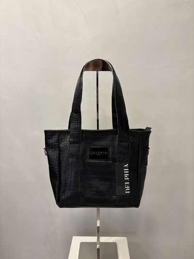 Mini Tote Croco Negro Matte