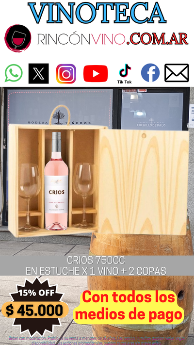 ESTUCHE DE MADERA CRIOS ROSADO CON 2 COPAS