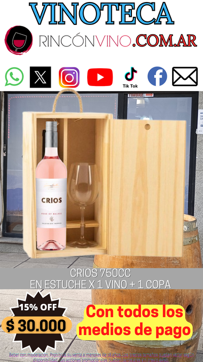 ESTUCHE DE MADERA CRIOS ROSADO CON 1 COPA