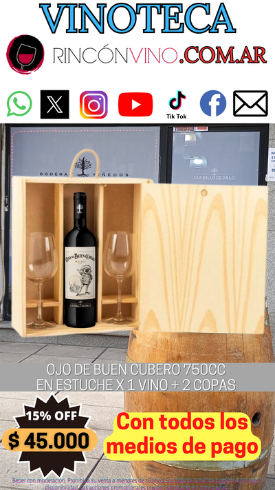 ESTUCHE DE MADERA OJO DE BUEN CUBERO CON 2 COPAS
