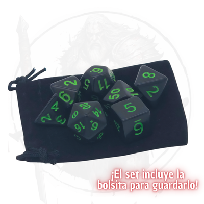 Plain Black (Green) - Set de Dados Poliédricos