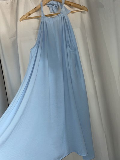 Vestido de lino cuello bobo celeste